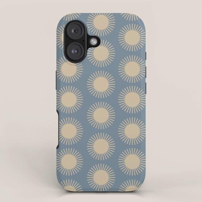 Boho Summer Sun Pattern XVII Blue and Beige iPhone Case Gallery Image 1