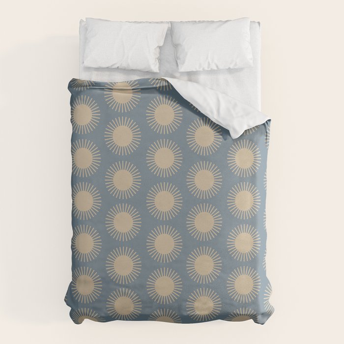 Boho Summer Sun Pattern XVII Blue and Beige Duvet Cover Gallery Image 6