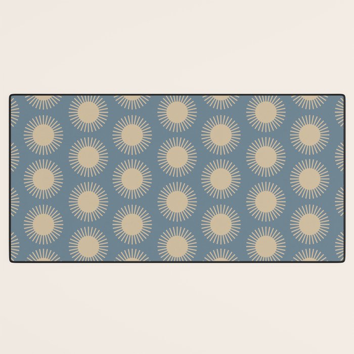 Boho Summer Sun Pattern XVII Blue and Beige Desk Mat Gallery Image 3