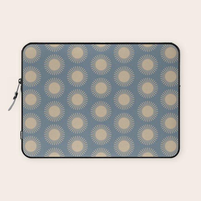 Boho Summer Sun Pattern XVII Blue and Beige Laptop Sleeve Gallery Image 1