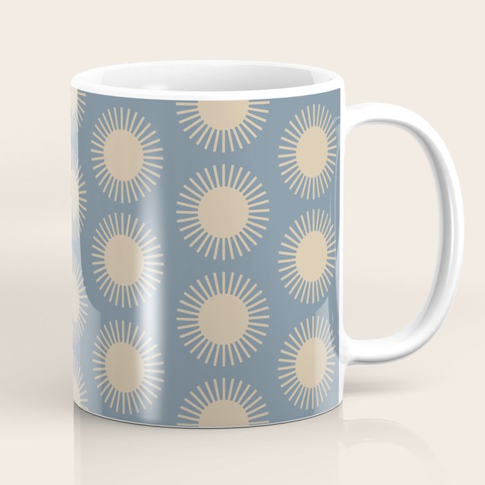 Boho Summer Sun Pattern XVII Blue and Beige Coffee Mug Gallery Image 1