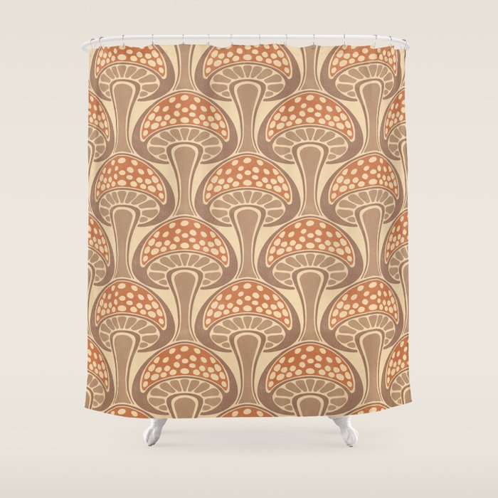 Art Nouveau Mushrooms - taupe and rust Shower Curtain Gallery Image 1