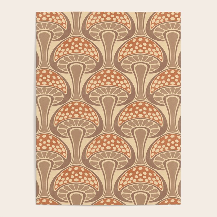 Art Nouveau Mushrooms - taupe and rust Poster Gallery Image 1