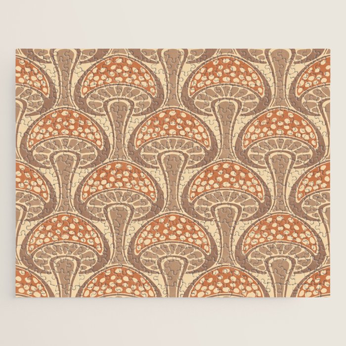 Art Nouveau Mushrooms - taupe and rust Jigsaw Puzzle Gallery Image 1