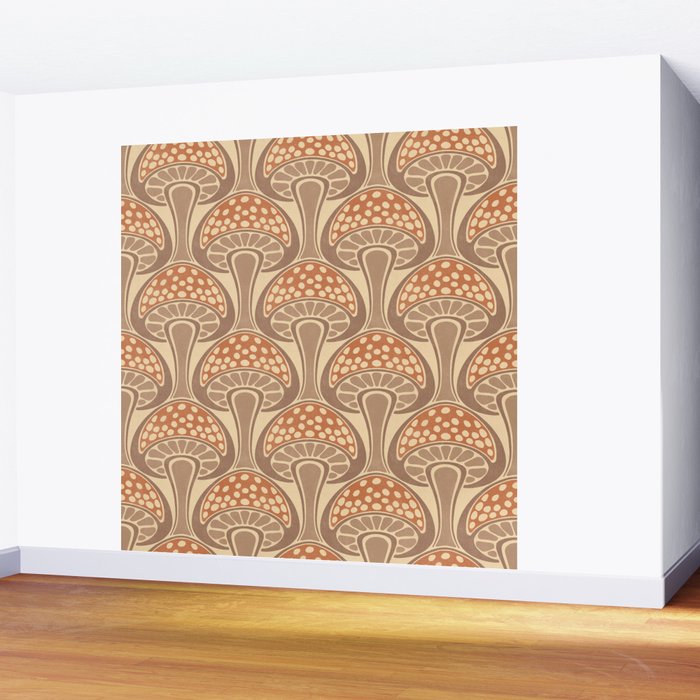 Art Nouveau Mushrooms - taupe and rust Wall Mural Gallery Image 2