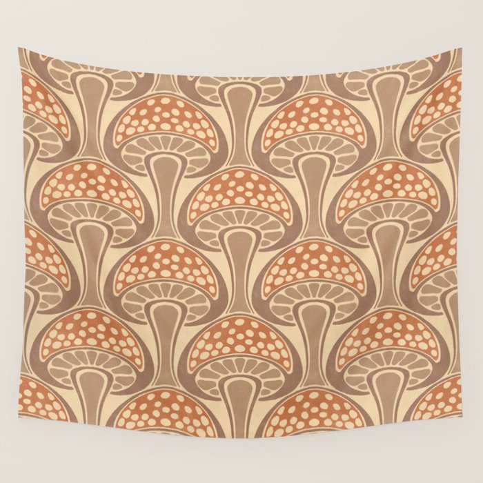 Art Nouveau Mushrooms - taupe and rust Wall Tapestry Gallery Image 4