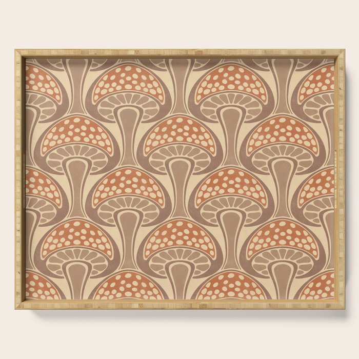 Art Nouveau Mushrooms - taupe and rust Serving Tray Gallery Image 1