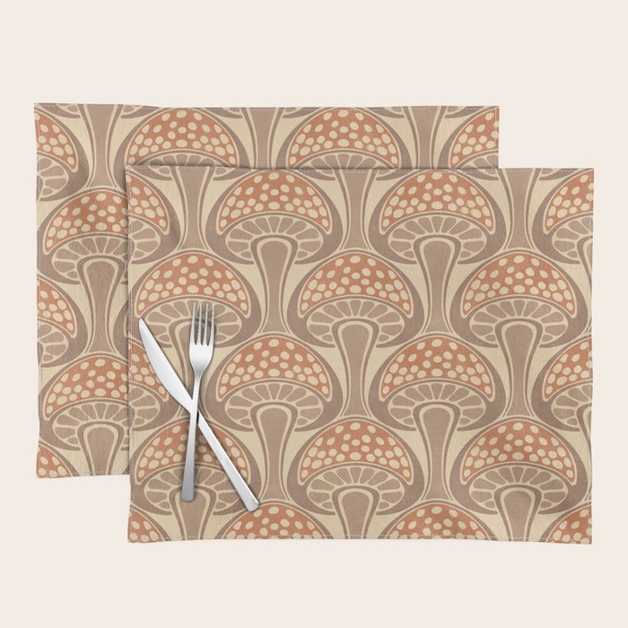 Art Nouveau Mushrooms - taupe and rust Placemat Gallery Image 1
