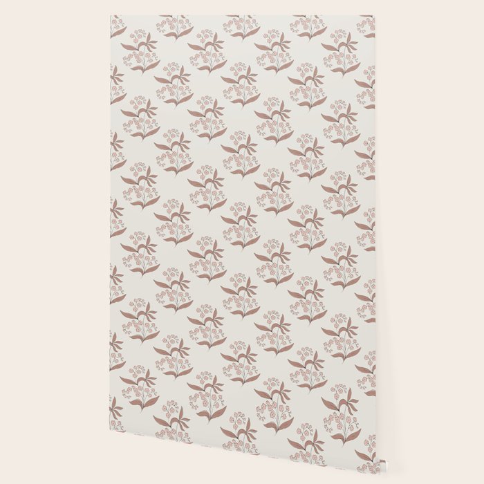 Block Print Line Art Floral - Pink Brown Wallpaper Gallery Image 2
