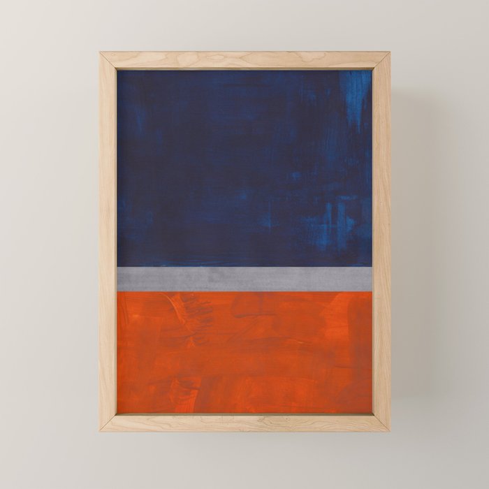 Minimalist Mid Century Rothko Color Field Navy Blue Dark Orange Grey Accent Square Color Block Mini Art Print Gallery Image 1