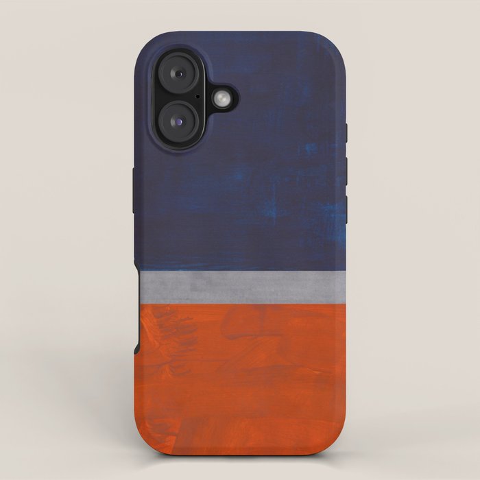 Minimalist Mid Century Rothko Color Field Navy Blue Dark Orange Grey Accent Square Color Block iPhone Case