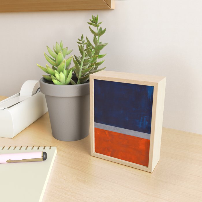 Minimalist Mid Century Rothko Color Field Navy Blue Dark Orange Grey Accent Square Color Block Mini Art Print Gallery Image 2