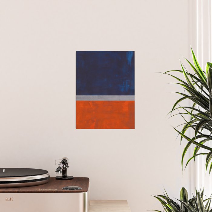 Minimalist Mid Century Rothko Color Field Navy Blue Dark Orange Grey Accent Square Color Block Poster Gallery Image 2