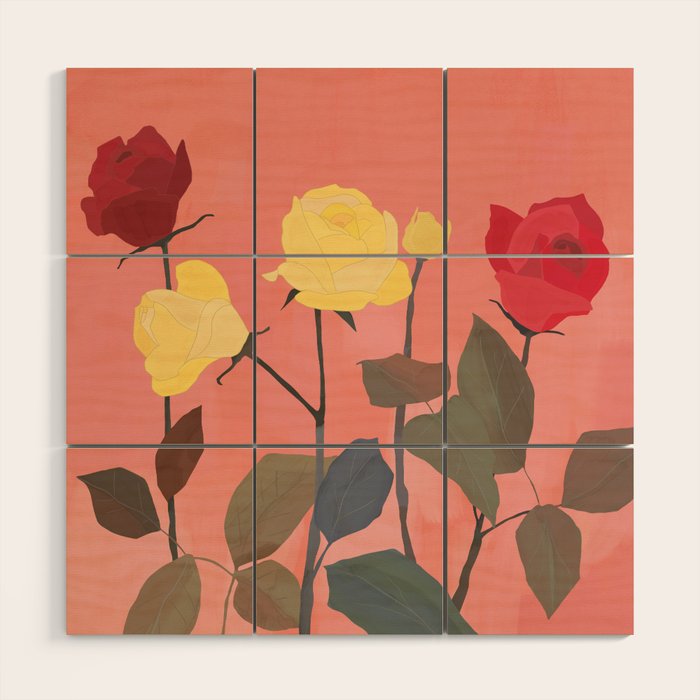 Red and Yellow Roses Wood Wall Art Gallery Image 1