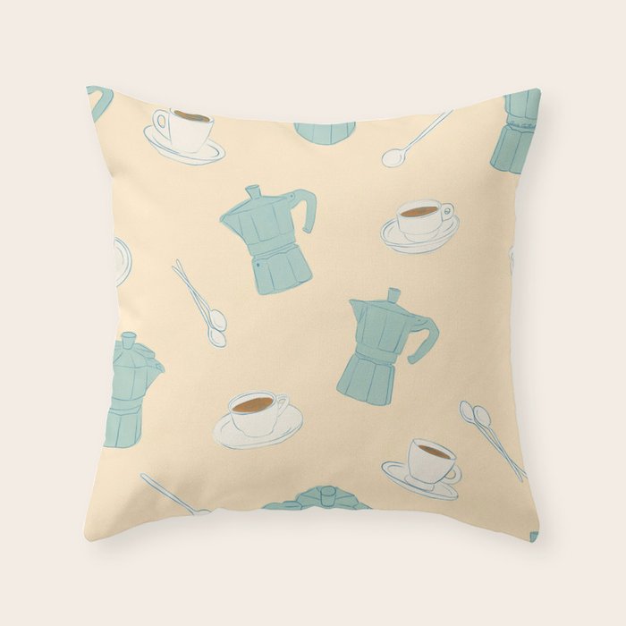 Moka Pots and Espresso Cups Throw Pillow Gallery Image 1