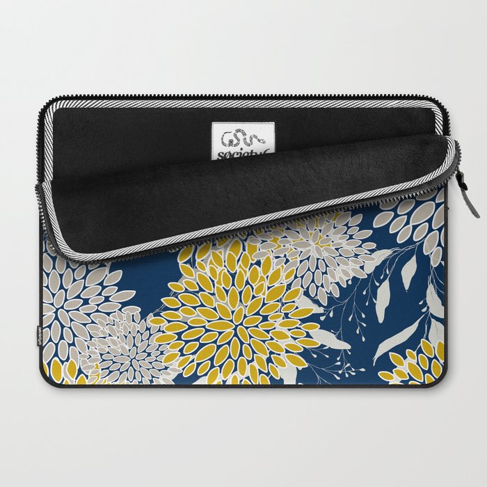 Floral Leaves and Blooms, Navy Blue, Yellow, Beige Laptop Sleeve Gallery Image 2