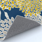 Floral Leaves and Blooms, Navy Blue, Yellow, Beige Rug Gallery Image 4