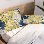 Floral Leaves and Blooms, Navy Blue, Yellow, Beige Pillow Sham Gallery Image 2