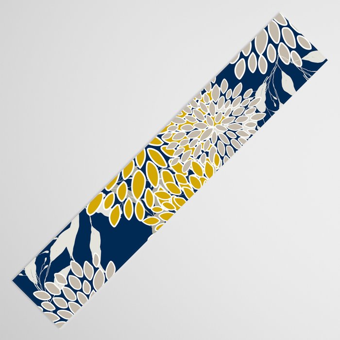 Floral Leaves and Blooms, Navy Blue, Yellow, Beige Table Runner Gallery Image 3