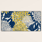 Floral Leaves and Blooms, Navy Blue, Yellow, Beige Desk Mat Gallery Image 3