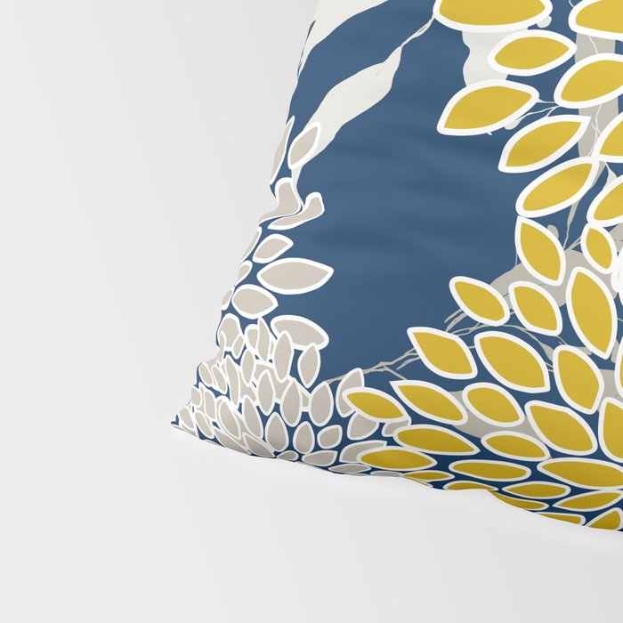 Floral Leaves and Blooms, Navy Blue, Yellow, Beige Pillow Sham Gallery Image 4