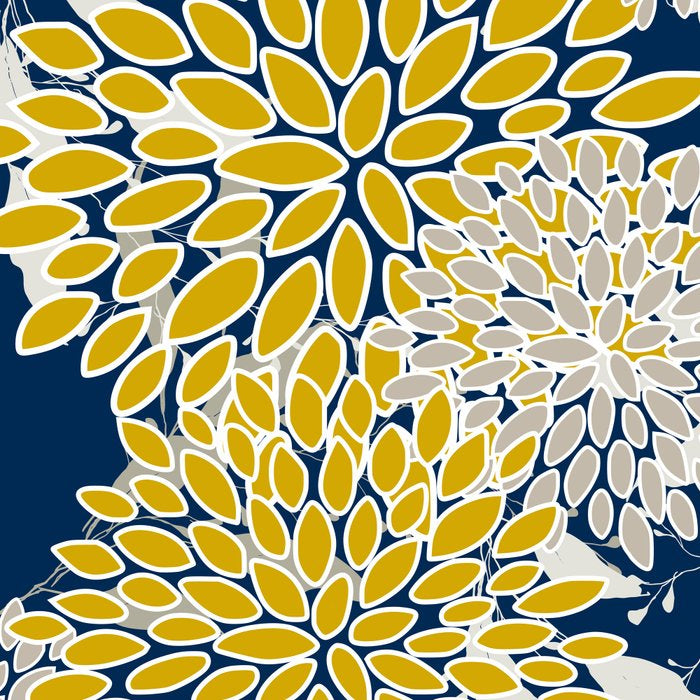 Floral Leaves and Blooms, Navy Blue, Yellow, Beige Coffee Mug Gallery Image 2