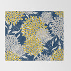 Floral Leaves and Blooms, Navy Blue, Yellow, Beige Throw Blanket Gallery Image 2
