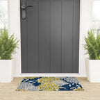 Floral Leaves and Blooms, Navy Blue, Yellow, Beige Welcome Mat Gallery Image 3