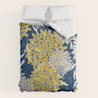 Floral Leaves and Blooms, Navy Blue, Yellow, Beige Duvet Cover Gallery Image 6