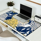 Floral Leaves and Blooms, Navy Blue, Yellow, Beige Desk Mat Gallery Image 2