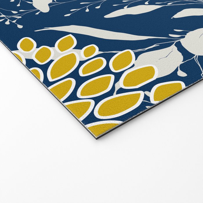 Floral Leaves and Blooms, Navy Blue, Yellow, Beige Welcome Mat Gallery Image 2