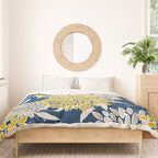 Floral Leaves and Blooms, Navy Blue, Yellow, Beige Duvet Cover Gallery Image 3