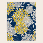 Floral Leaves and Blooms, Navy Blue, Yellow, Beige Poster Gallery Image 4