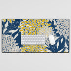 Floral Leaves and Blooms, Navy Blue, Yellow, Beige Desk Mat Gallery Image 1