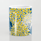 Floral Leaves and Blooms, Navy Blue, Yellow, Beige Coffee Mug Gallery Image 4