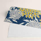 Floral Leaves and Blooms, Navy Blue, Yellow, Beige Wrapping Paper Gallery Image 2