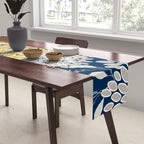 Floral Leaves and Blooms, Navy Blue, Yellow, Beige Table Runner Gallery Image 2