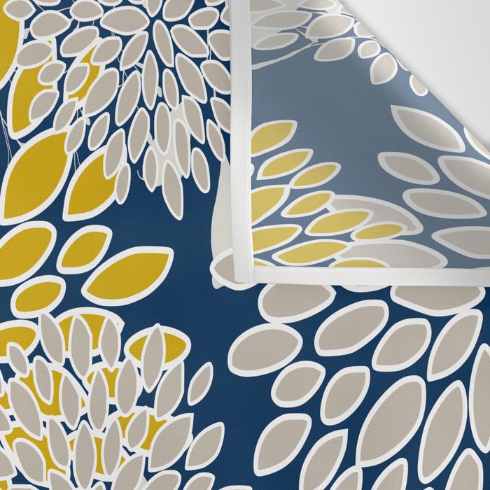 Floral Leaves and Blooms, Navy Blue, Yellow, Beige Wall Tapestry Gallery Image 3