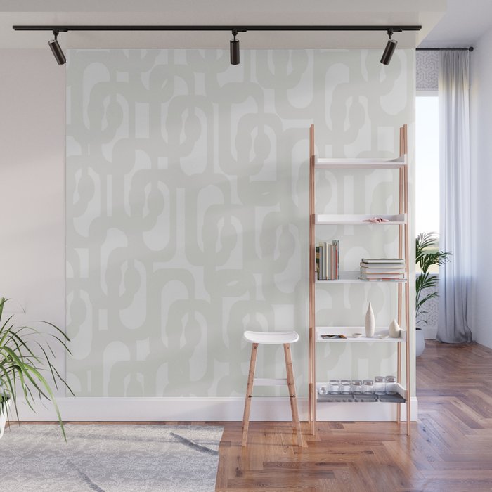 White Mid Century Modern Loop Pattern Wall Mural Gallery Image 1