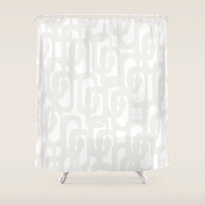 White Mid Century Modern Loop Pattern Shower Curtain Gallery Image 1