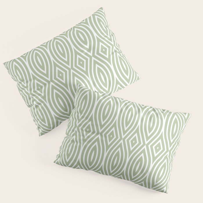 Decorative Boho Geo Pattern, Sage Green and White Pillow Sham Gallery Image 1