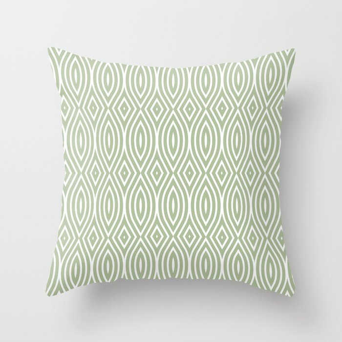 Decorative Boho Geo Pattern, Sage Green and White Throw Pillow Gallery Image 1