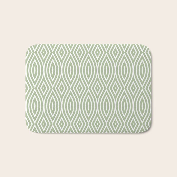 Decorative Boho Geo Pattern, Sage Green and White Bath Mat Gallery Image 1