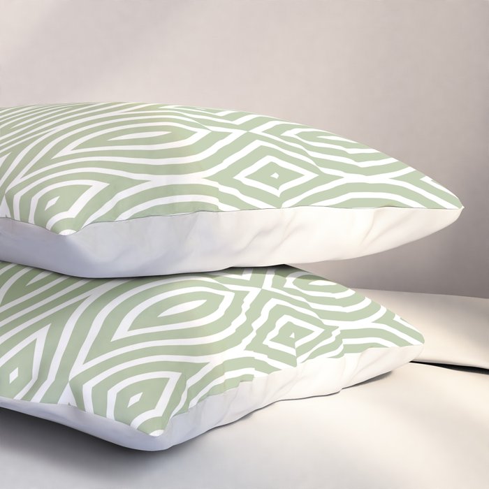 Decorative Boho Geo Pattern, Sage Green and White Pillow Sham Gallery Image 3