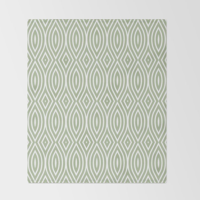 Decorative Boho Geo Pattern, Sage Green and White Throw Blanket Gallery Image 2