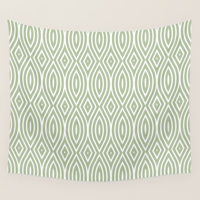 Decorative Boho Geo Pattern, Sage Green and White Wall Tapestry Gallery Image 4