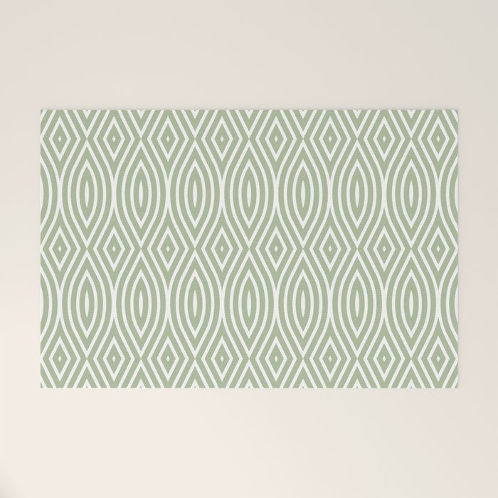 Decorative Boho Geo Pattern, Sage Green and White Welcome Mat Gallery Image 1