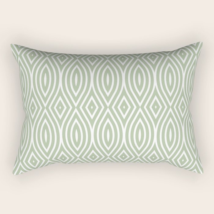 Decorative Boho Geo Pattern, Sage Green and White Rectangular Pillow Gallery Image 1