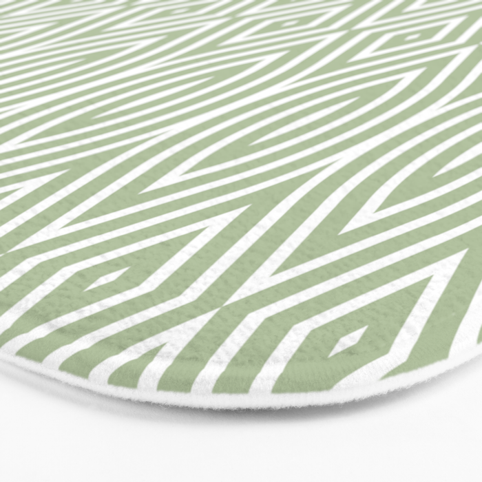 Decorative Boho Geo Pattern, Sage Green and White Bath Mat Gallery Image 3