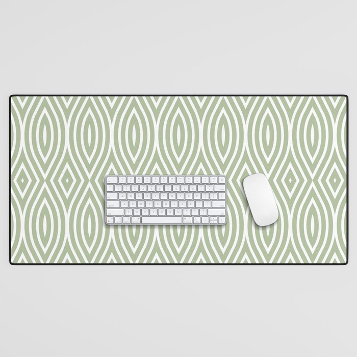 Decorative Boho Geo Pattern, Sage Green and White Desk Mat Gallery Image 1